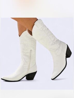 Princess Polly White Mid-Calf Western Boots